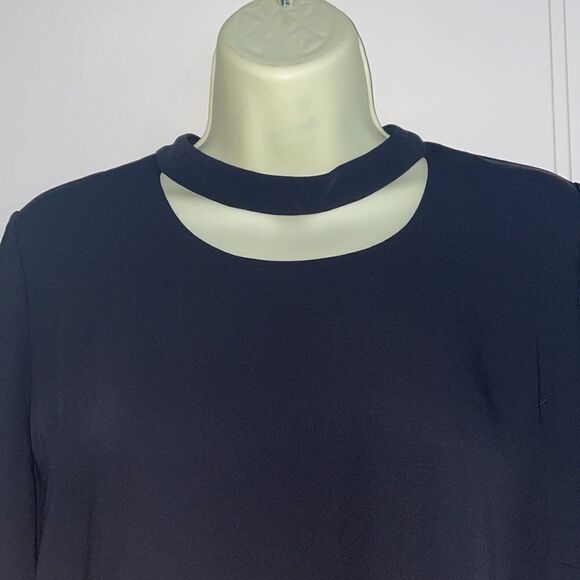 Chico’s black polyester blouse with bell sleeves & half moon cutout at neck - Picture 2 of 10